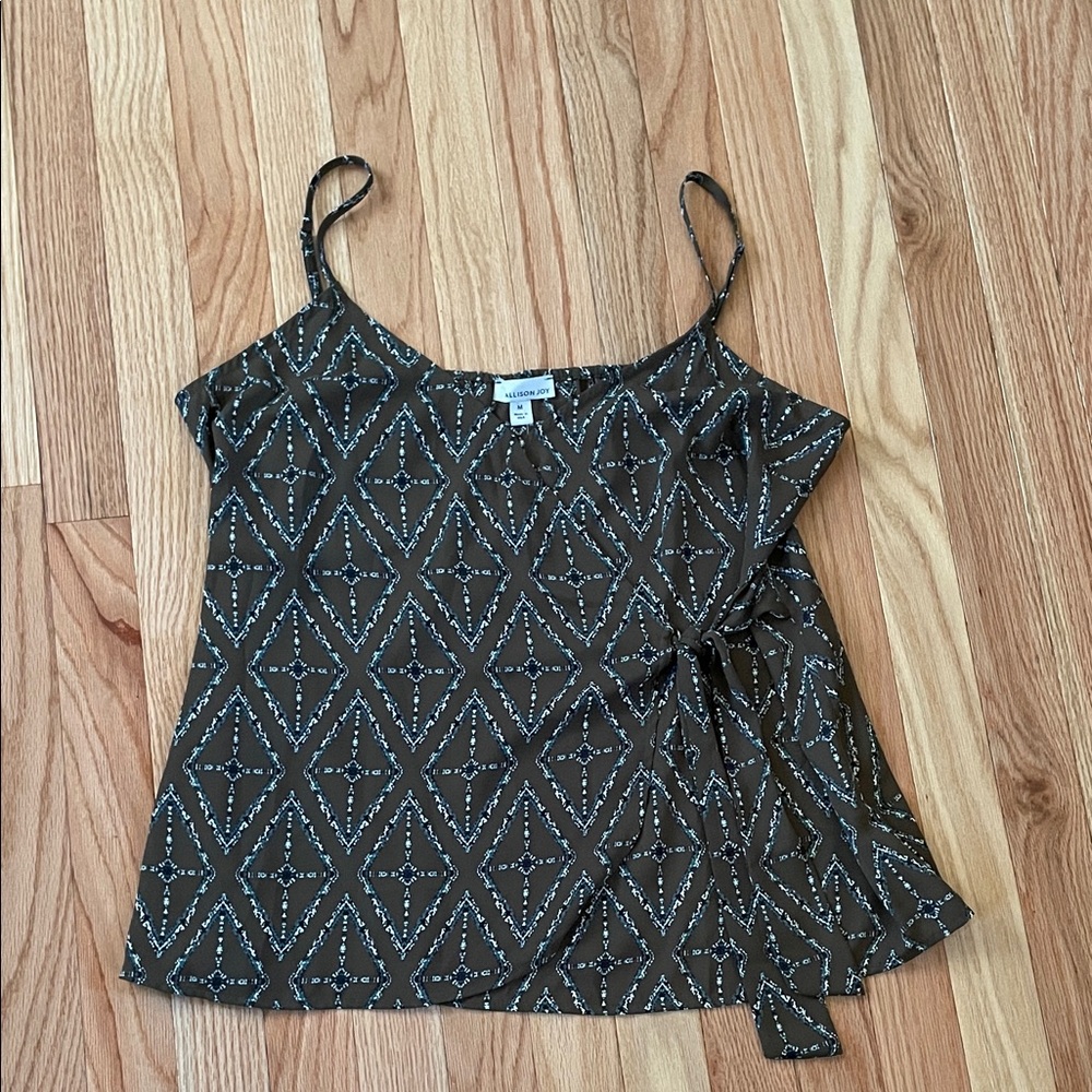 Allison Joy Cami Top Womens Medium Black Geometric Wrap Tank Top Lightweight NWT